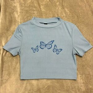 Crop top, SHEIN, blue with butterfly’s